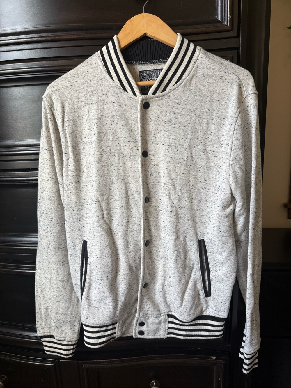 Brooklyn Cloth Heather Gray Bomber Jacket with Black-Trim Stripe